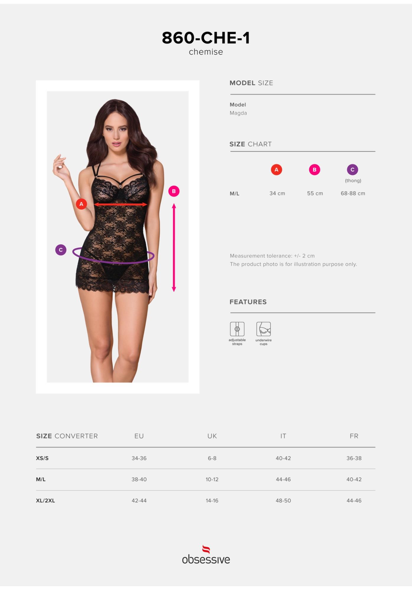 860-che-1 koszulka i stringi czarna  m/l